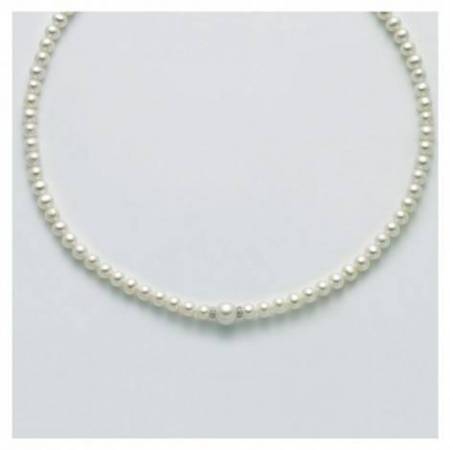 COLLANA DI PERLE MILUNA Con PERLA CENTRALE E DIAMANTI Chiusura ORO BIANCO 18 KT PCL5914 - 1