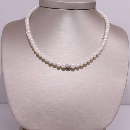 COLLANA DI PERLE MILUNA Con SFERA Diamantata Centrale E Chiusura ORO BIANCO 9 KT PCL5923X - 1