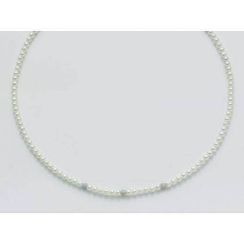 COLLANA DI PERLE MILUNA Con 3 SFERE Diamantate E Chiusura ORO BIANCO 18 KT PCL1701B - 1