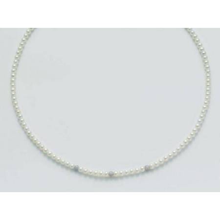 COLLANA DI PERLE MILUNA Con 3 SFERE Diamantate E Chiusura ORO BIANCO 18 KT PCL1701B - 1