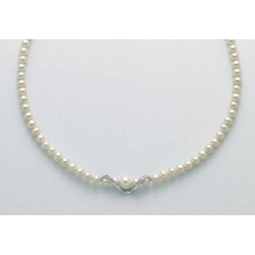 COLLANA DI PERLE MILUNA E DIAMANTI Con Chiusura ORO BIANCO 18 KT PCL5531 - 1