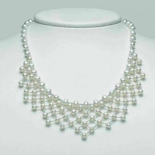 COLLANA MILUNA CON PERLE BIANCHE IN ARGENTO 925% E ORO 18kt 750% Cod. PCL5099 - 1