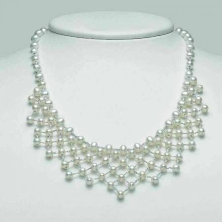 COLLANA MILUNA CON PERLE BIANCHE IN ARGENTO 925% E ORO 18kt 750% Cod. PCL5099 - 1