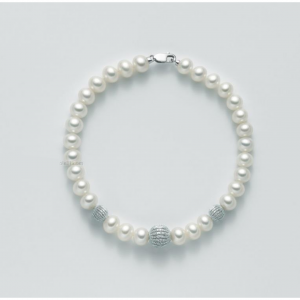 BRACCIALE DI PERLE MILUNA Con 3 SFERE DIAMANTATE Con Chiusura In ORO BIANCO 18 KT PBR2536 - 1