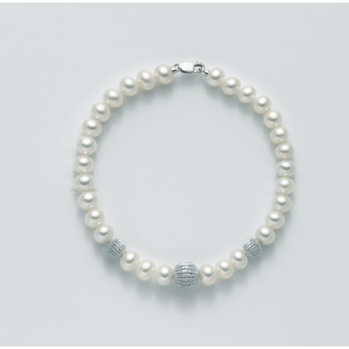 BRACCIALE DI PERLE MILUNA Con 3 SFERE DIAMANTATE Con Chiusura In ORO BIANCO 18 KT PBR2536 - 1