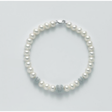 BRACCIALE DI PERLE MILUNA Con 3 SFERE DIAMANTATE Con Chiusura In ORO BIANCO 18 KT PBR2536 - 1