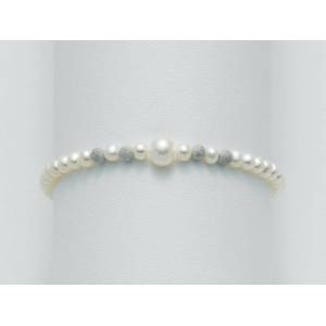 BRACCIALE DI PERLE MILUNA Con 4 SFERE DIAMANTATE E PERLA CENTRALE Con Chiusura In ORO BIANCO 18 KT PBR1409 - 1