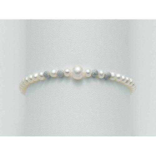 BRACCIALE DI PERLE MILUNA Con 4 SFERE DIAMANTATE E PERLA CENTRALE Con Chiusura In ORO BIANCO 18 KT PBR1409 - 1