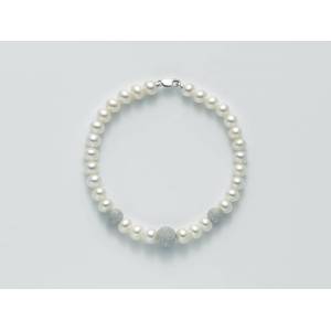 BRACCIALE DI PERLE MILUNA Con 3 SFERE DIAMANTATE Con Chiusura In ORO BIANCO 18 KT PBR999 - 1