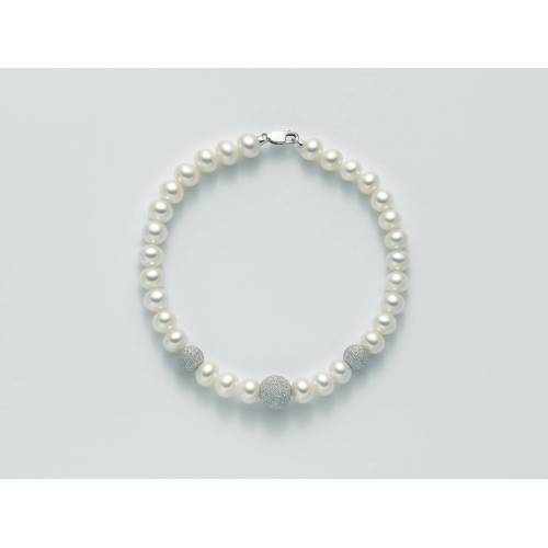 BRACCIALE DI PERLE MILUNA Con 3 SFERE DIAMANTATE Con Chiusura In ORO BIANCO 18 KT PBR999 - 1