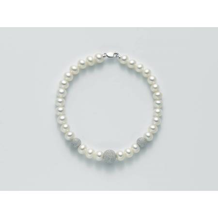 BRACCIALE DI PERLE MILUNA Con 3 SFERE DIAMANTATE Con Chiusura In ORO BIANCO 18 KT PBR999 - 1