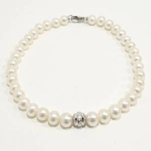 BRACCIALE DI PERLE MILUNA Con SFERA DIAMANTATA Con Chiusura In ORO BIANCO 9 KT PBR3080X - 1