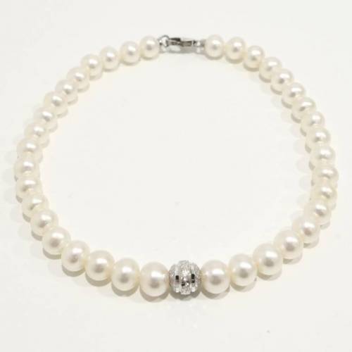 BRACCIALE DI PERLE MILUNA Con SFERA DIAMANTATA Con Chiusura In ORO BIANCO 9 KT PBR3080X - 1