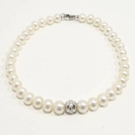 BRACCIALE DI PERLE MILUNA Con SFERA DIAMANTATA Con Chiusura In ORO BIANCO 9 KT PBR3080X - 1
