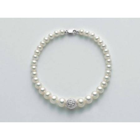 BRACCIALE DI PERLE MILUNA Con SFERA DIAMANTATA Chiusura In ORO BIANCO 18 KT PBR2303B - 1