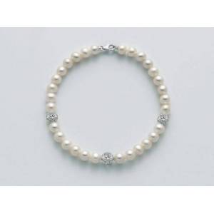 BRACCIALE DI PERLE MILUNA Con 3 SFERE DIAMANTATE Con Chiusura In ORO BIANCO 18 KT PBR2765 - 1