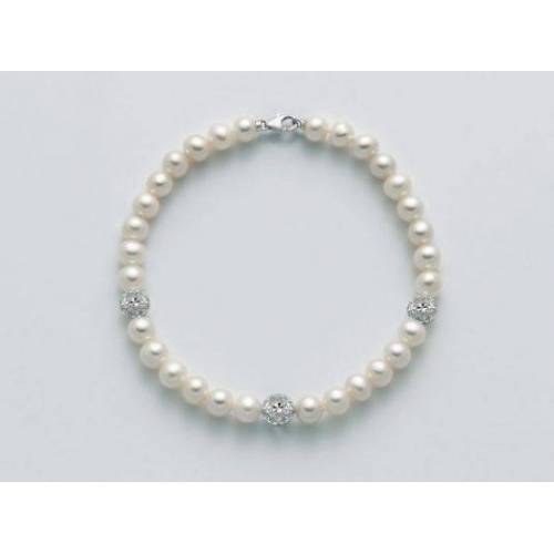 BRACCIALE DI PERLE MILUNA Con 3 SFERE DIAMANTATE Con Chiusura In ORO BIANCO 18 KT PBR2765 - 1