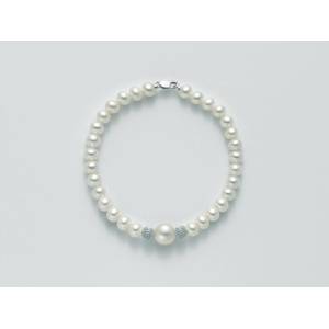 BRACCIALE DI PERLE MILUNA Con 2 SFERE DIAMANTATE Con Chiusura In ORO BIANCO 18 KT PBR2538 - 1