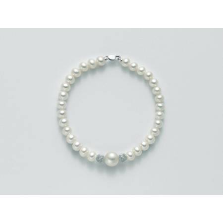 BRACCIALE DI PERLE MILUNA Con 2 SFERE DIAMANTATE Con Chiusura In ORO BIANCO 18 KT PBR2538 - 1