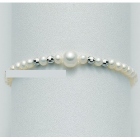 BRACCIALE DI PERLE MILUNA Con 4 SFERE DIAMANTATE Con Chiusura In ORO BIANCO 9 KT PBR1722X - 1