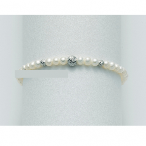 BRACCIALE DI PERLE MILUNA Con 3 SFERE DIAMANTATE Con Chiusura In ORO BIANCO 9 KT PBR1564X - 1