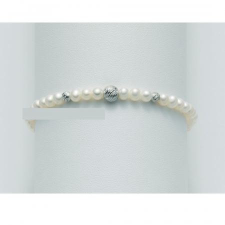 BRACCIALE DI PERLE MILUNA Con 3 SFERE DIAMANTATE Con Chiusura In ORO BIANCO 9 KT PBR1564X - 1
