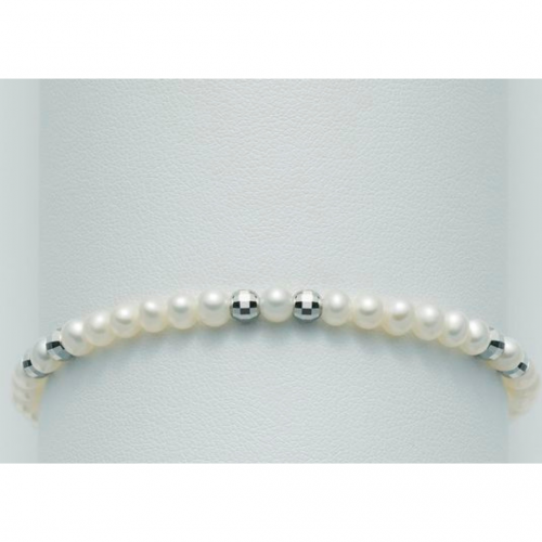 BRACCIALE DI PERLE MILUNA Con 6 SFERE DIAMANTATE Con Chiusura In ORO BIANCO 9 KT PBR1725X - 1