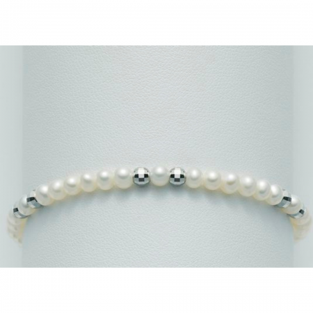 BRACCIALE DI PERLE MILUNA Con 6 SFERE DIAMANTATE Con Chiusura In ORO BIANCO 9 KT PBR1725X - 1