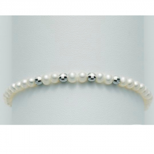 BRACCIALE DI PERLE MILUNA Con 4 SFERE DIAMANTATE Con Chiusura In ORO BIANCO 9 KT PBR1729X - 1