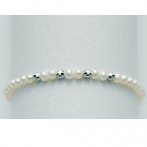 BRACCIALE DI PERLE MILUNA Con 4 SFERE DIAMANTATE Con Chiusura In ORO BIANCO 9 KT PBR1729X - 1