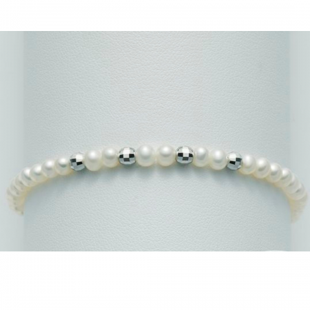 BRACCIALE DI PERLE MILUNA Con 4 SFERE DIAMANTATE Con Chiusura In ORO BIANCO 9 KT PBR1729X - 1