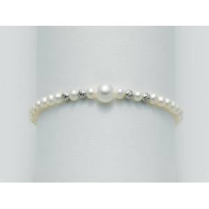 BRACCIALE DI PERLE MILUNA Con 4 SFERE DIAMANTATE E PERLA CENTRALE Con Chiusura In ORO BIANCO 9 KT PBR1557X - 1