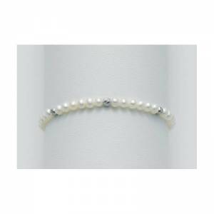BRACCIALE DI PERLE MILUNA Con 3 SFERE DIAMANTATE Con Chiusura In ORO BIANCO 9 KT PBR1562BX - 1