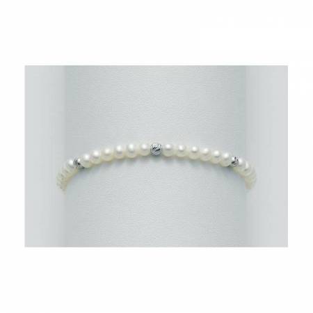 BRACCIALE DI PERLE MILUNA Con 3 SFERE DIAMANTATE Con Chiusura In ORO BIANCO 9 KT PBR1562BX - 1