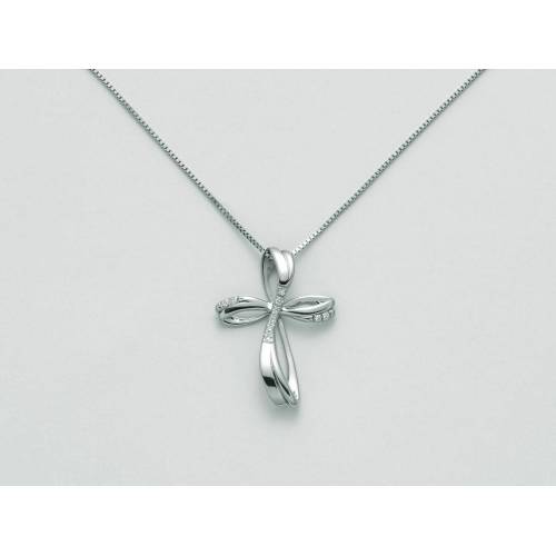 MILUNA COLLANA CROCE In Oro Bianco 18 KT 750%/1000 E DIAMANTI CLD4229 - 1