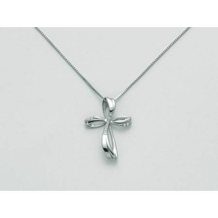 MILUNA COLLANA CROCE In Oro Bianco 18 KT 750%/1000 E DIAMANTI CLD4229 - 1