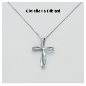 MILUNA COLLANA CROCE In Oro Bianco 18 KT 750%/1000 E DIAMANTI CLD4231 - 1