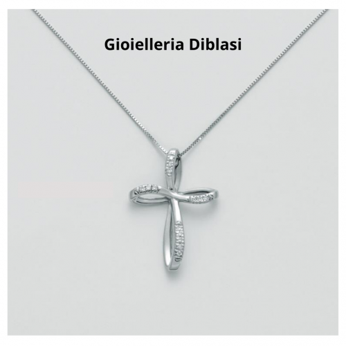 MILUNA COLLANA CROCE In Oro Bianco 18 KT 750%/1000 E DIAMANTI CLD4231 - 1