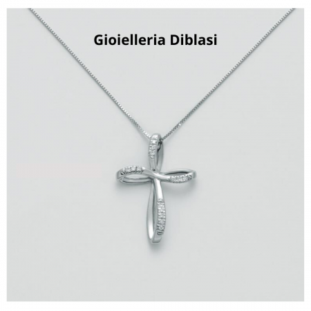 MILUNA COLLANA CROCE In Oro Bianco 18 KT 750%/1000 E DIAMANTI CLD4231 - 1