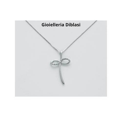 MILUNA COLLANA CROCE In Oro Bianco 18 KT 750%/1000 E DIAMANTE CLD4227 - 1