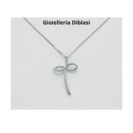 MILUNA COLLANA CROCE In Oro Bianco 18 KT 750%/1000 E DIAMANTE CLD4227 - 1