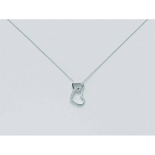 COLLANA MILUNA CUORI In Oro Bianco 9 KT 375%/1000 E DIAMANTI CLD2881X - 1