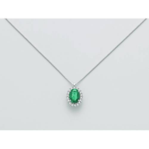 COLLANA MILUNA SMERALDO E DIAMANTI In Oro Bianco 18 KT 750%/1000 CLD4101 - 1