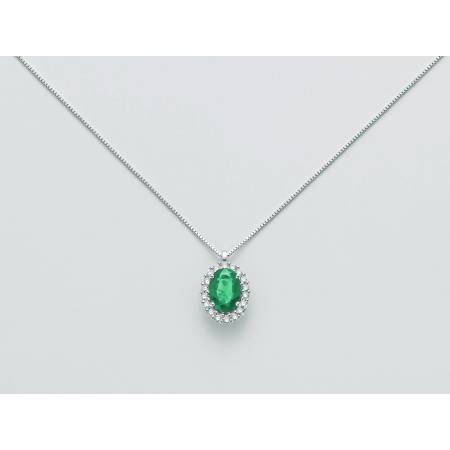 COLLANA MILUNA SMERALDO E DIAMANTI In Oro Bianco 18 KT 750%/1000 CLD4101 - 1