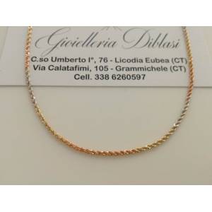 COLLANA In ORO GIALLO BIANCO ROSSO Donna Oro 18 KT 750% Modello CORDA Collier - 1