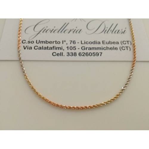 COLLANA In ORO GIALLO BIANCO ROSSO Donna Oro 18 KT 750% Modello CORDA Collier - 1