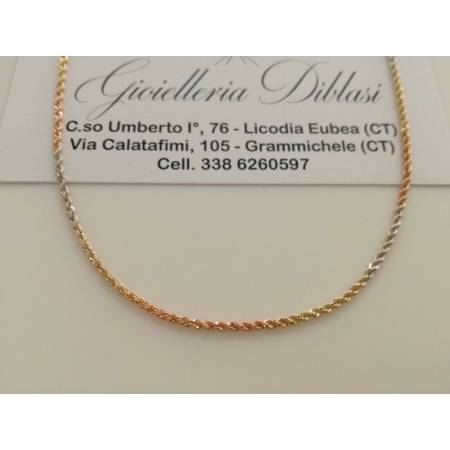 COLLANA In ORO GIALLO BIANCO ROSSO Donna Oro 18 KT 750% Modello CORDA Collier - 1