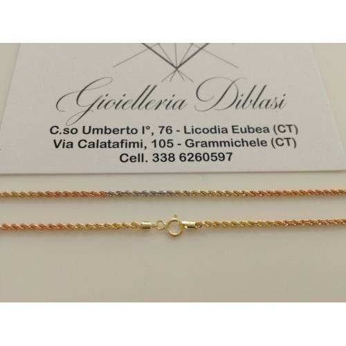 COLLANA In ORO GIALLO BIANCO ROSSO Donna Oro 18 KT 750% Modello CORDA Collier - 2