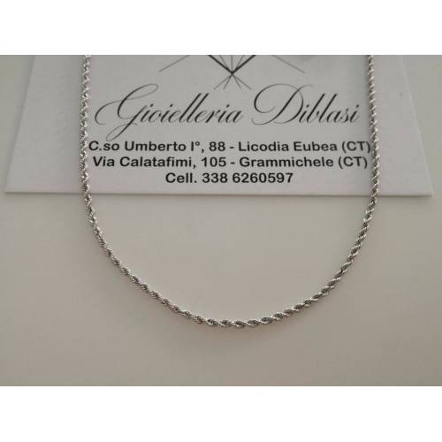 COLLANA ORO BIANCO 18 Kt 750% Donna Maglia Modello CORDA Laser COLLIER Girocollo - 1