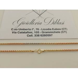 COLLANA Donna ORO GIALLO BIANCO ROSSO 18 KT 750% Modello CORDA Collier Girocollo - 1 2